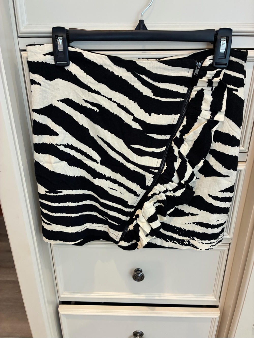 Free People Black and White Zebra Ruffle Mini Skirt